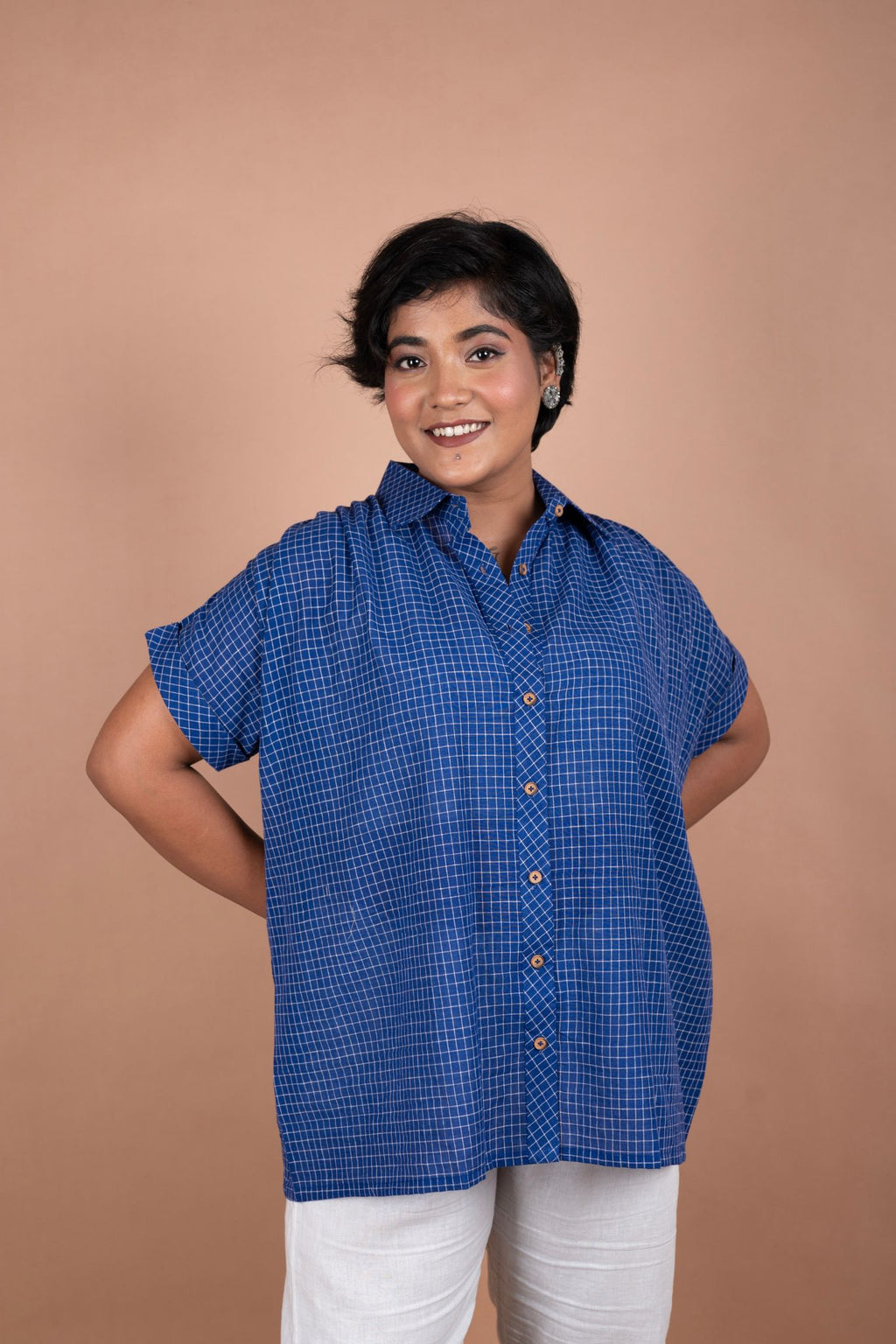 Handloom Cotton Check Blue Shirt – Half Sleeves | Breezy Summer Essential