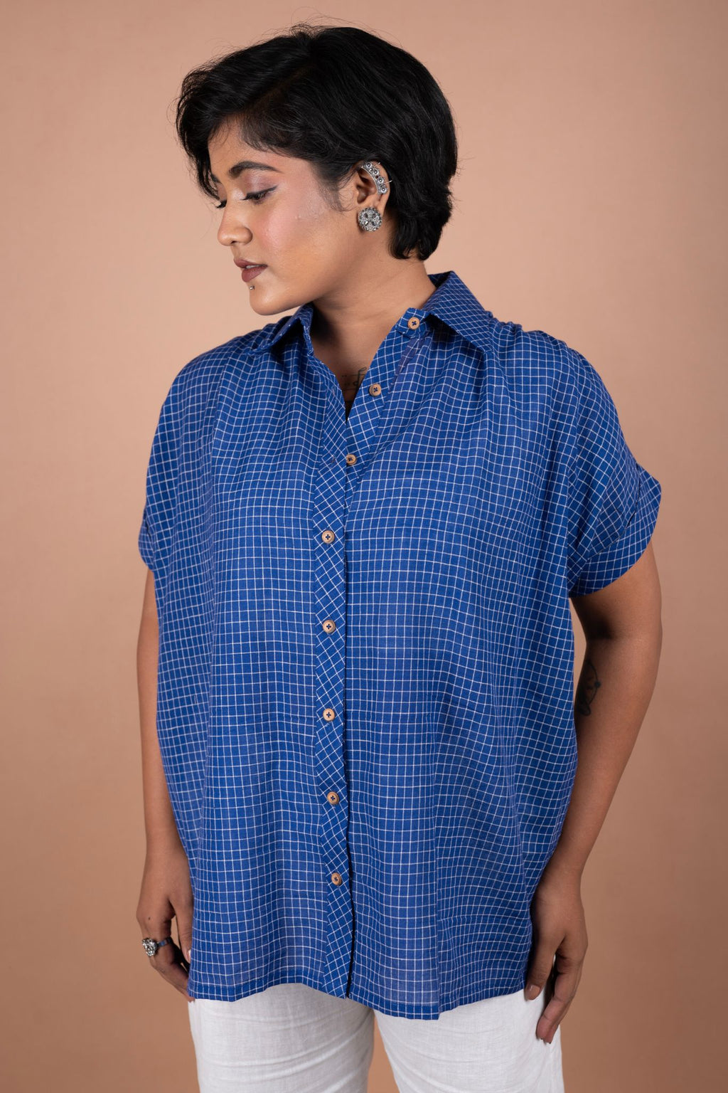 Handloom Cotton Check Blue Shirt – Half Sleeves | Breezy Summer Essential