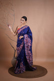 Royal Blue Kantha Silk Saree with Hand Embroidery