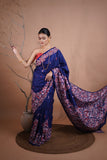 Royal Blue Kantha Silk Saree with Hand Embroidery