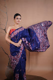 Royal Blue Kantha Silk Saree with Hand Embroidery