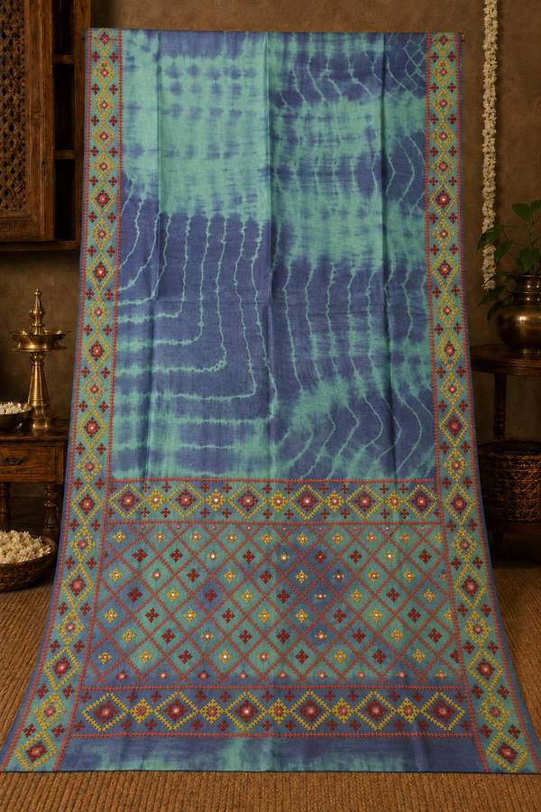 Hand-Embroidered Tussar Silk Saree with Shibori Art