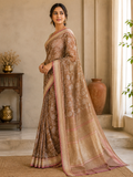 Camel Colour Banarasi Jamdani Cotton Saree | Jacquard Woven Handloom Saree