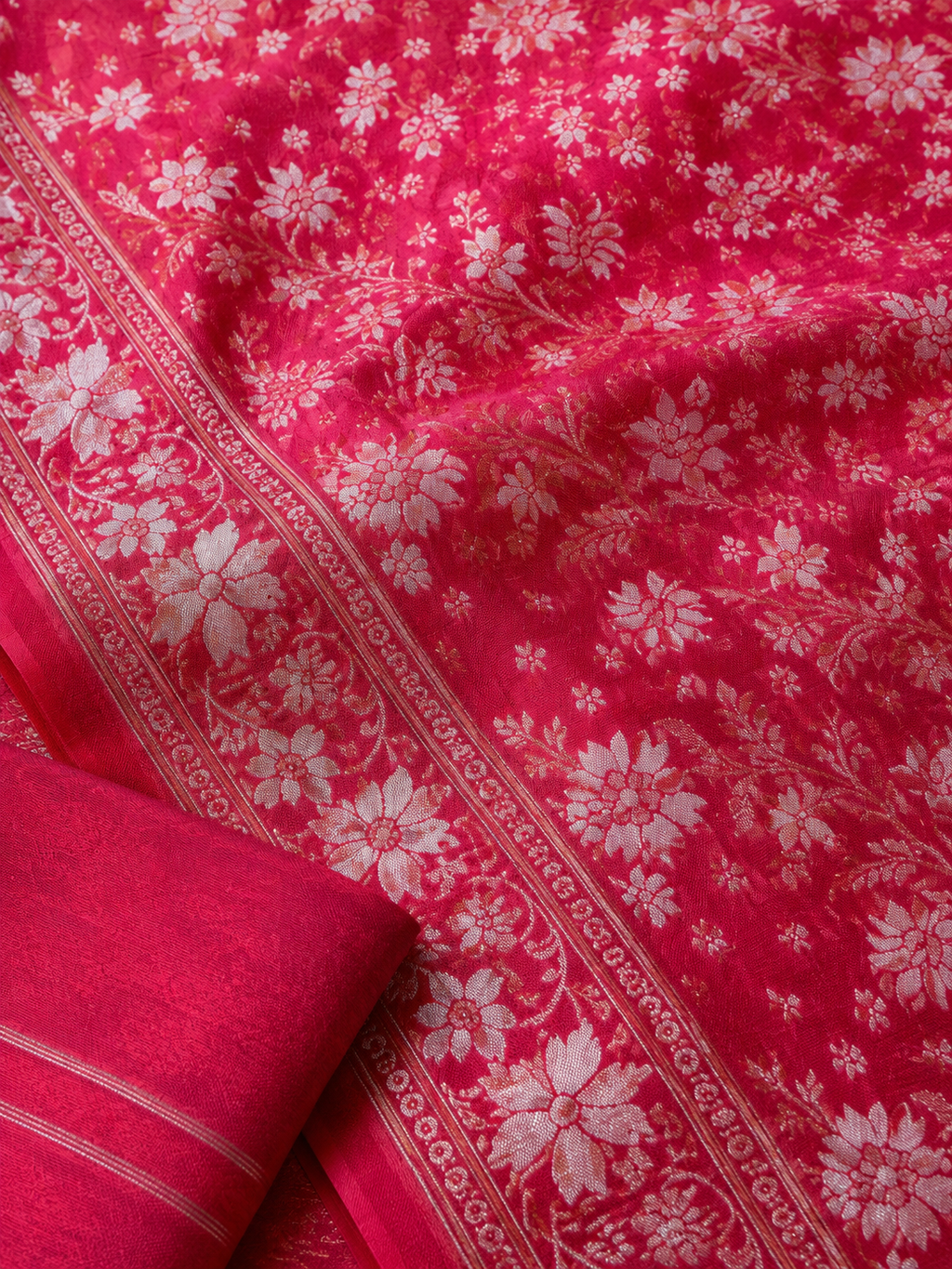 Red Cotton Banarasi Jamdani Saree | Jacquard Woven Floral Handloom Saree