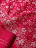 Red Cotton Banarasi Jamdani Saree | Jacquard Woven Floral Handloom Saree