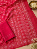 Red Cotton Banarasi Jamdani Saree | Jacquard Woven Floral Handloom Saree