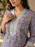 Mauve Cotton Floral Kurta & Pant Set