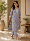 Mauve Cotton Floral Kurta & Pant Set