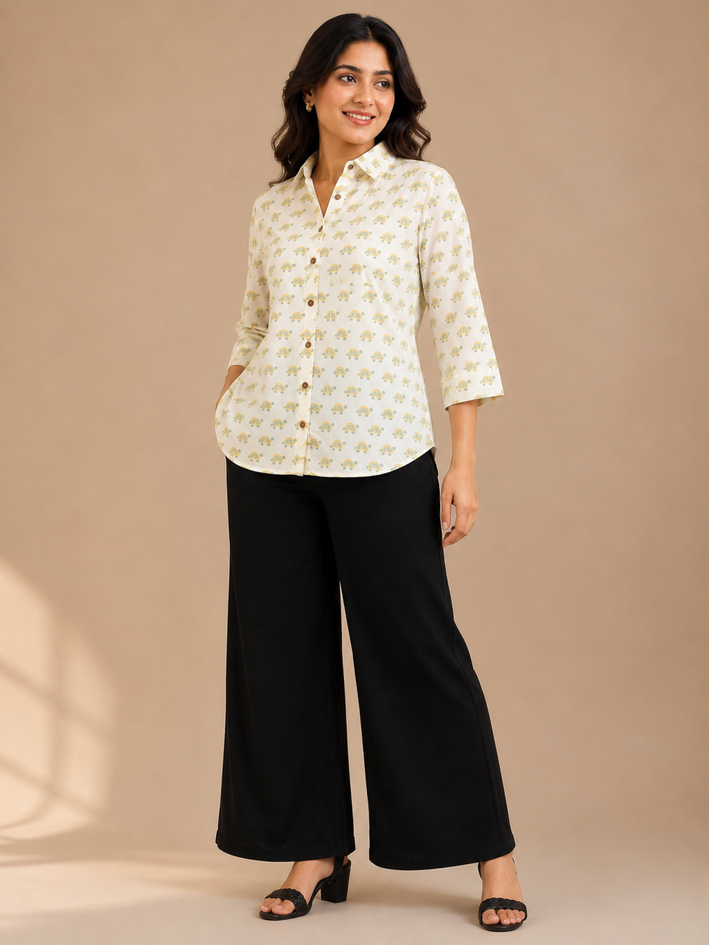 Block Printed Cotton Tortoise Shirt-Style Top