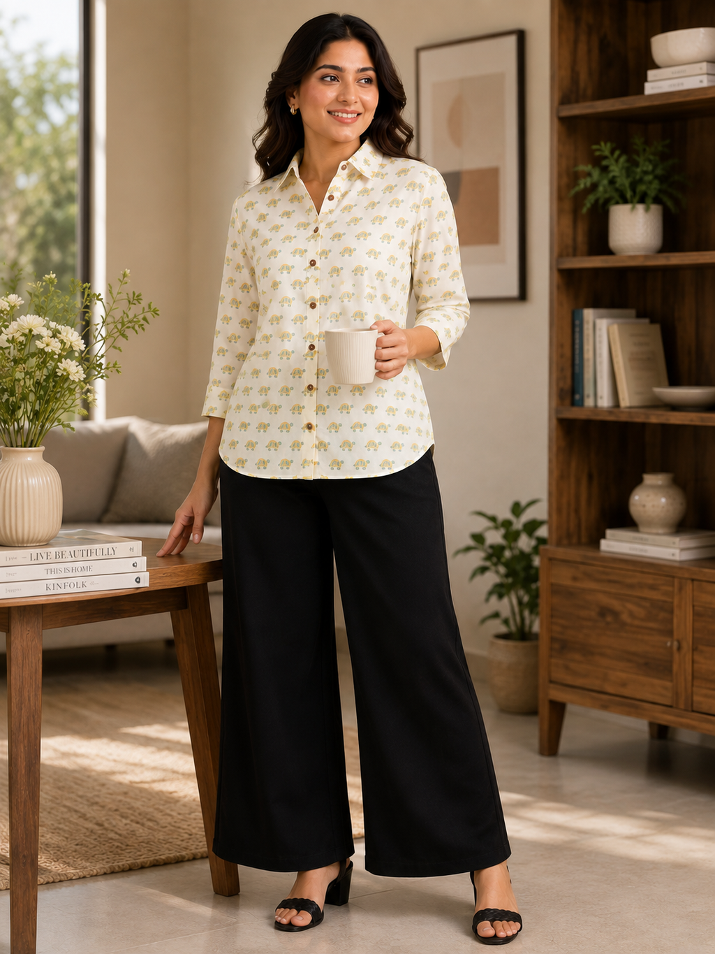 Block Printed Cotton Tortoise Shirt-Style Top