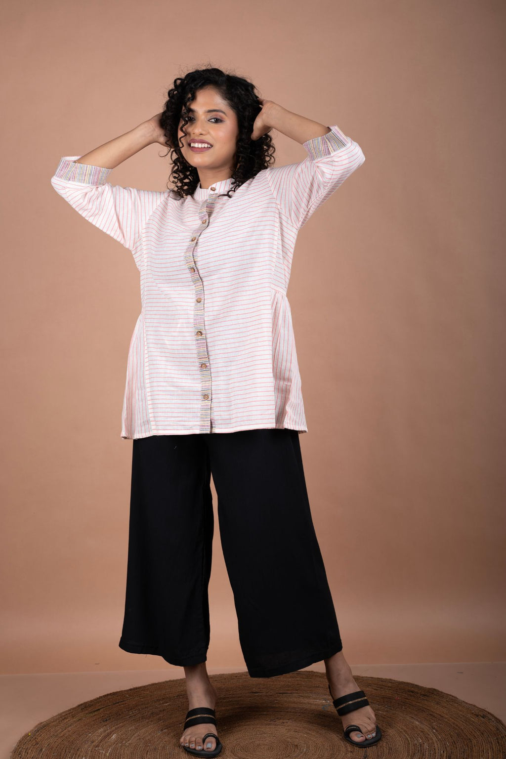 Elegant Handloom Cotton Chinese Collar Shirt