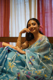 Blue Muslin Silk All Over Jamdani Saree