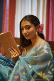 Blue Muslin Silk All Over Jamdani Saree