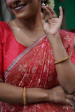 Red Cotton Banarasi Jamdani Saree | Jacquard Woven Floral Handloom Saree