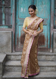 Camel Colour Banarasi Jamdani Cotton Saree | Jacquard Woven Handloom Saree