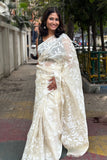 Ivory White Handwoven Cotton Jamdani Saree