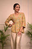 Yellow Floral Handblock Print Cotton Kurti for Women