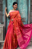 Orange Cotton Silk Handwoven Saree with Pink Pallu