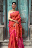 Orange Cotton Silk Handwoven Saree with Pink Pallu