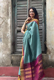 Sea Green Cotton Gadwal Saree