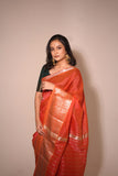 Orange Cotton Silk Handwoven Saree with Zari Border