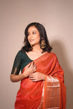 Orange Cotton Silk Handwoven Saree with Zari Border