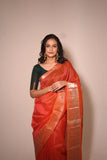Orange Cotton Silk Handwoven Saree with Zari Border