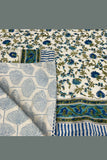 Blue Block Printed Double Bed Dohar