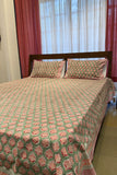Green Handblock Print Double Bedsheet with Pillow Covers