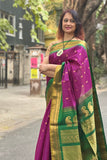 Purple & Green Sico Gadwal Saree