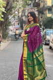 Purple & Green Sico Gadwal Saree