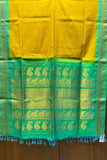 Vibrant Sico Gadwal Handloom Saree – Yellow & Green with Zari Work