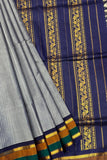 Classic Cotton Gadwal Handloom Saree – Grey & Purple with Zari Work