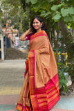 Brown with Pink Pallu Gadwal Cotton Saree