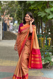 Brown with Pink Pallu Gadwal Cotton Saree