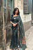 Bottle Green Linen Saree