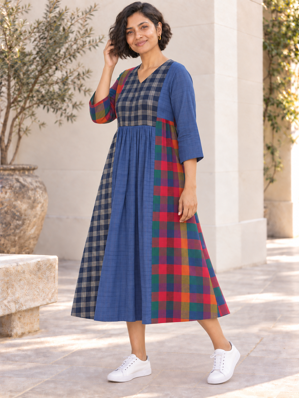 Blue check dress KD033