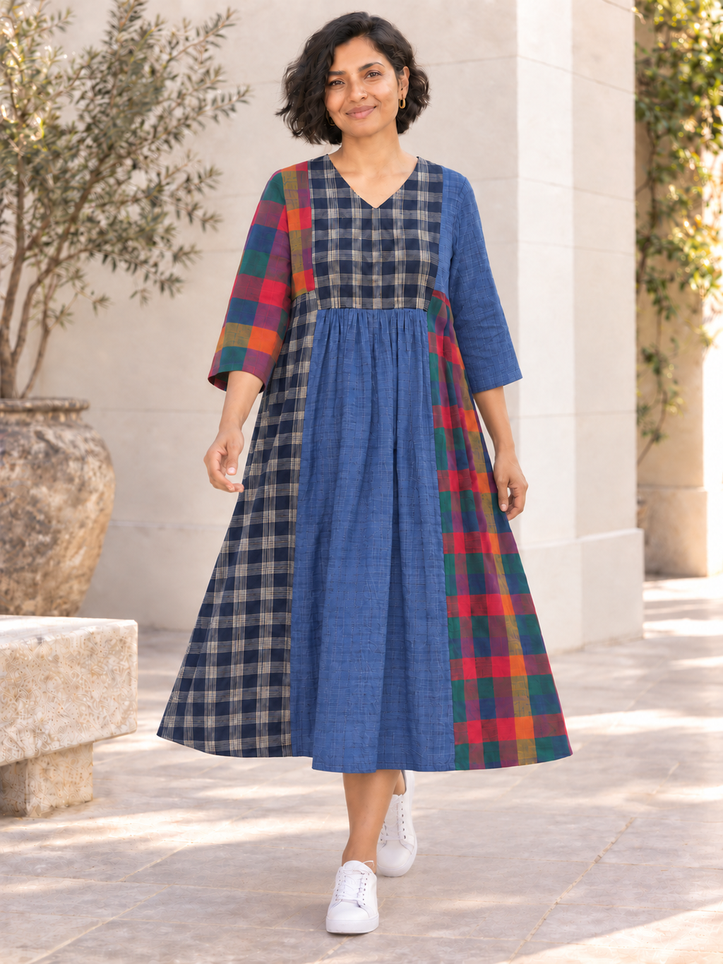 Blue check dress KD033