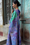 Green Tussar Silk Kantha Saree with Blue Pallu & Border