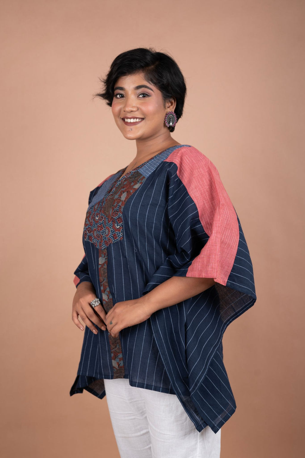 Short Cotton Kaftan – Blue Handloom Elegance | Comfortable & Stylish