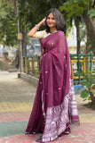 Wine Handloom Cotton Saree