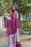 Wine Handloom Cotton Saree