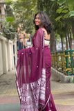 Wine Handloom Cotton Saree