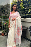 Off White Linen Cotton Saree