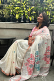 Off White Linen Cotton Saree