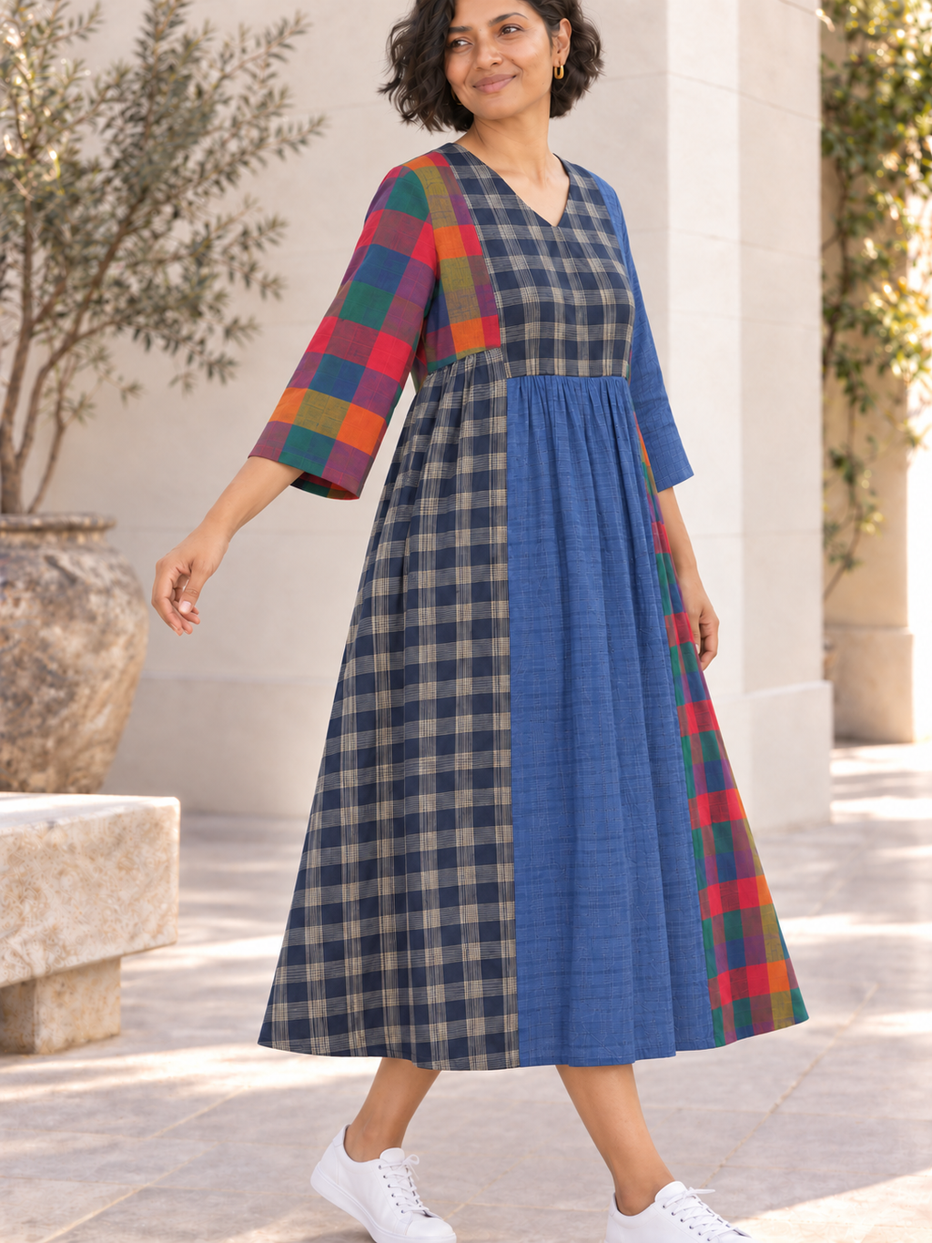 Blue check dress KD033
