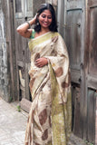 Tussar Silk Saree with Real Leaf Print