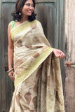 Tussar Silk Saree with Real Leaf Print