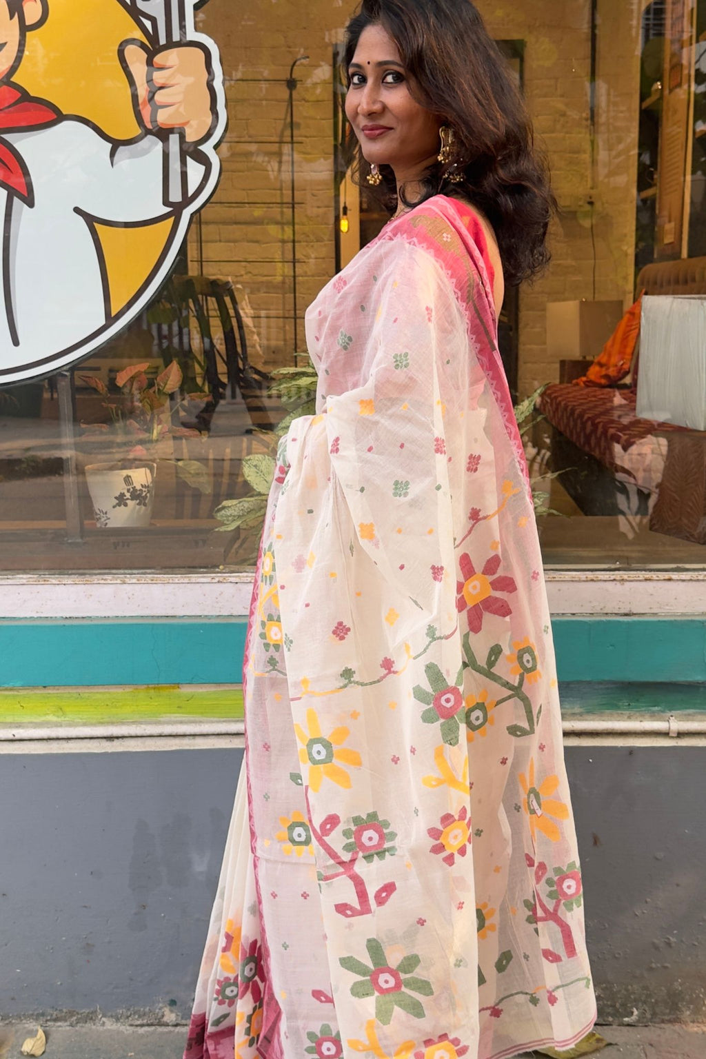 White Cotton Jamdani Saree