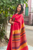 Red Eri Silk & Mulberry Silk Handwoven Saree